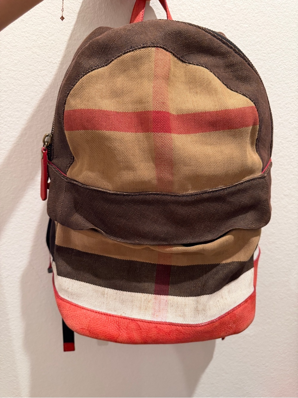 Burberry Classic Plaid Canvas Backpack - Brown & Red
